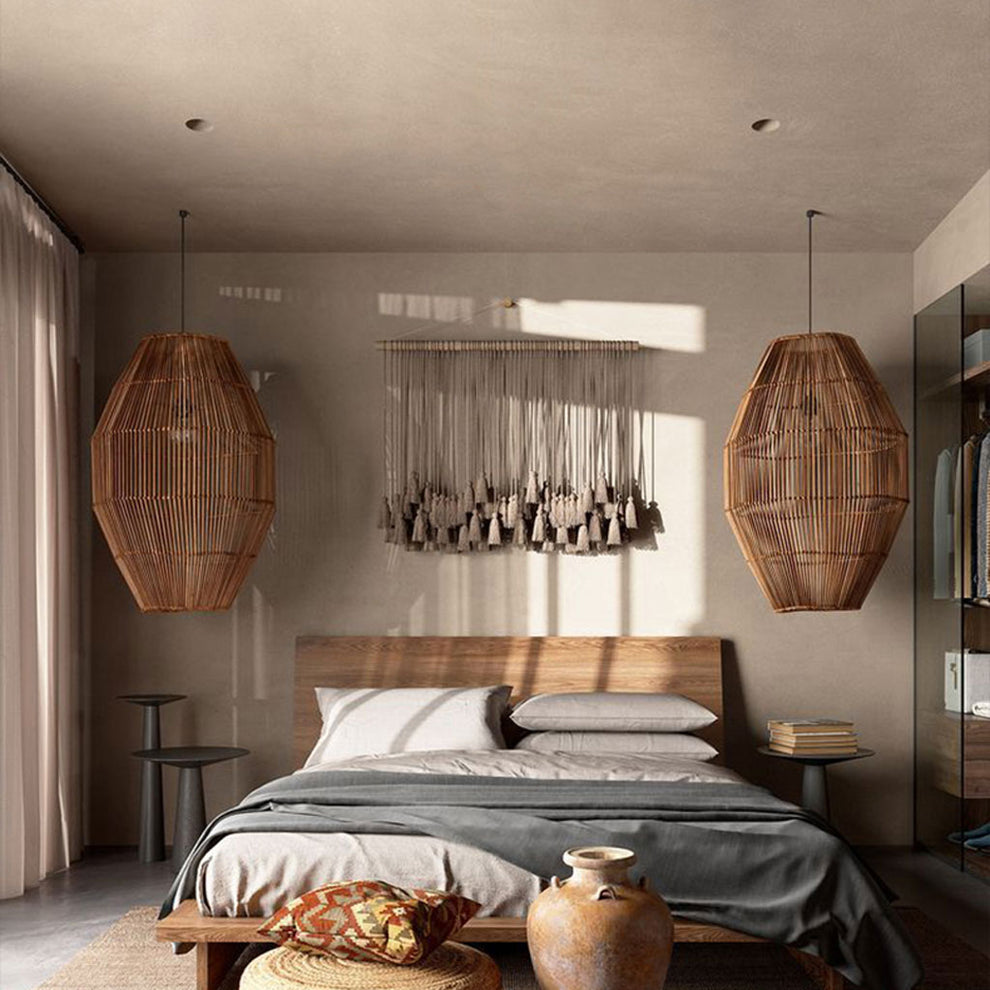 Wabi Sabi Rattan Pendant Light - Rustic Lighting – indochinadecor